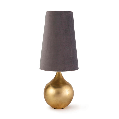 Gold mini lamp with long gray shade